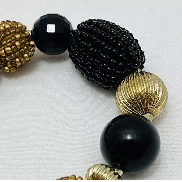 NWT Chico's Black and Gold Beaded Statement Bracelet With Tassle Holiday Wishes - Picture 4 of 6